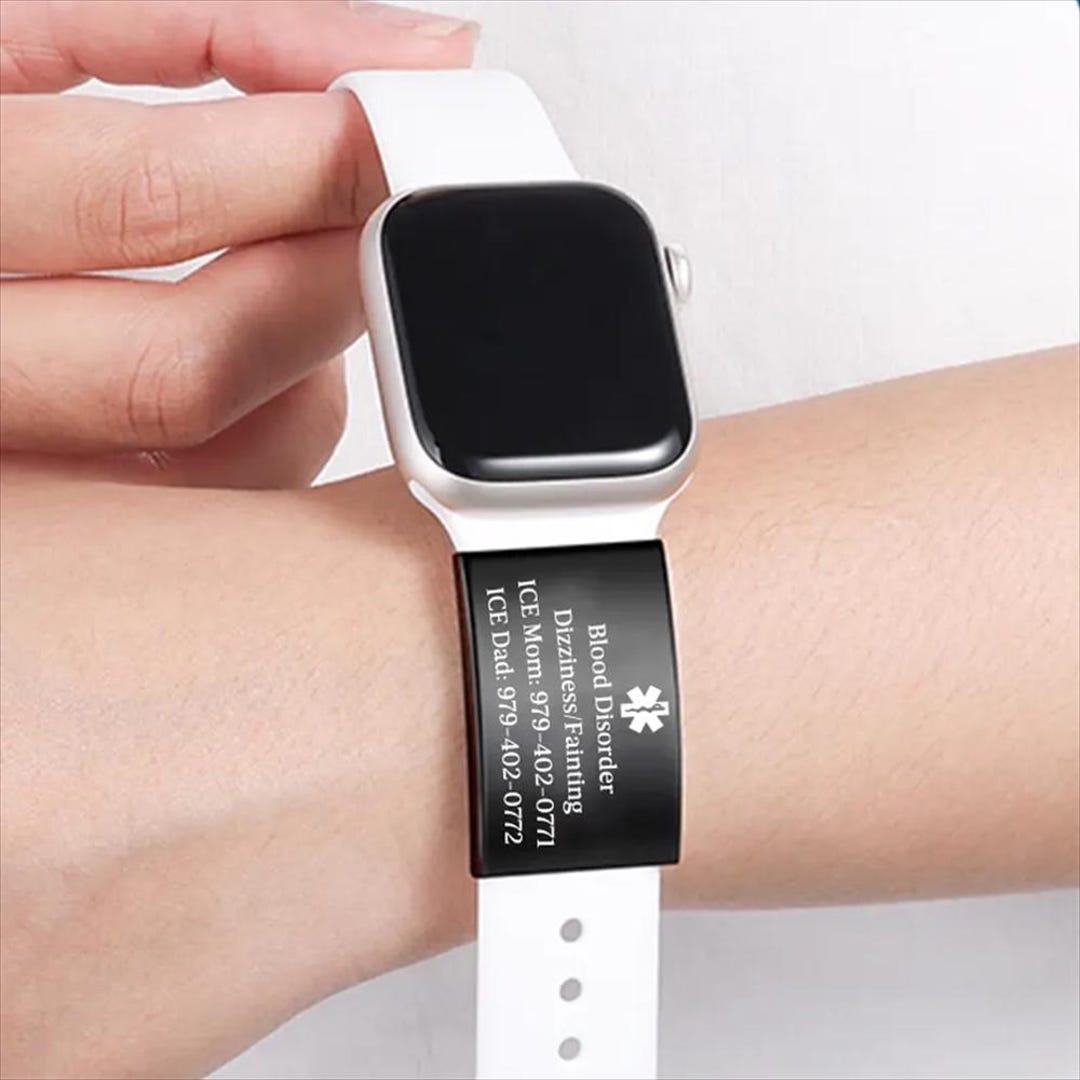 Health Tag Personalized Medical ID Tag for Apple Watch Band, Engraved Health ...