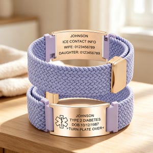 Medical Alert Bracelet for Men Women Adjustable Stretch ID Band Engraved Emergency Contact Diabetes Epilepsy Allergy Awareness Jewelry
