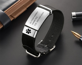 Custom Engraved Medical Alert Bracelet, Hypoallergenic Emergency ID Jewelry Gift for Men Women with Allergies Diabetes, Engravable Med Tag