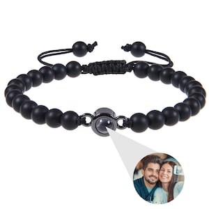 Personalized Photo Projection Bracelet, Custom  Beaded Bracelet with Photo Picture Inside, Memory Bracelets for Men, Christmas Gifts