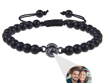 Braccialetto personalizzato con proiezione fotografica, braccialetto con perline personalizzato e foto all'interno, braccialetti dei ricordi per uomo, regali di Natale