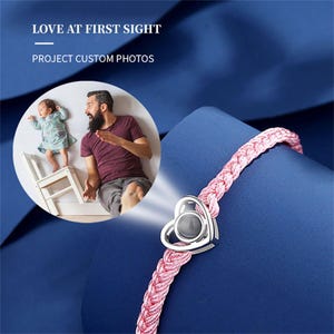 Personalized Heart Photo Projection Bracelet, Custom Picture Inside Minimalism Projection Photo Bracelet Memorial Anniversary Gift