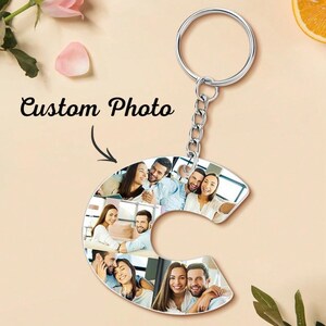 Llavero con foto y inicial personalizada - Joyas con letras personalizadas para mujer / Regalo de pareja grabado con 4-6 imágenes / Regalo conmemorativo para ella o él