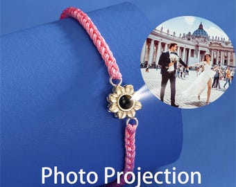 Custom Photo Projection Braided Bracelet,  sunflower  Charm Bracelet with Picture Inside, Christmas gift for Her，for Him