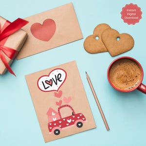 Biglietto di auguri per anniversario stampabile, biglietto di auguri di compleanno, download immediato in PDF, 5 x 7 pollici, biglietto d'amore per il partner della dolce metà, migliore amico, camion rosso con cuore