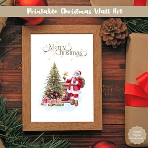 Merry Christmas Printable Holiday Wall Art, Santa Christmas Printables, Christmas Tree Decor Instant Download, Downloadable Christmas Art