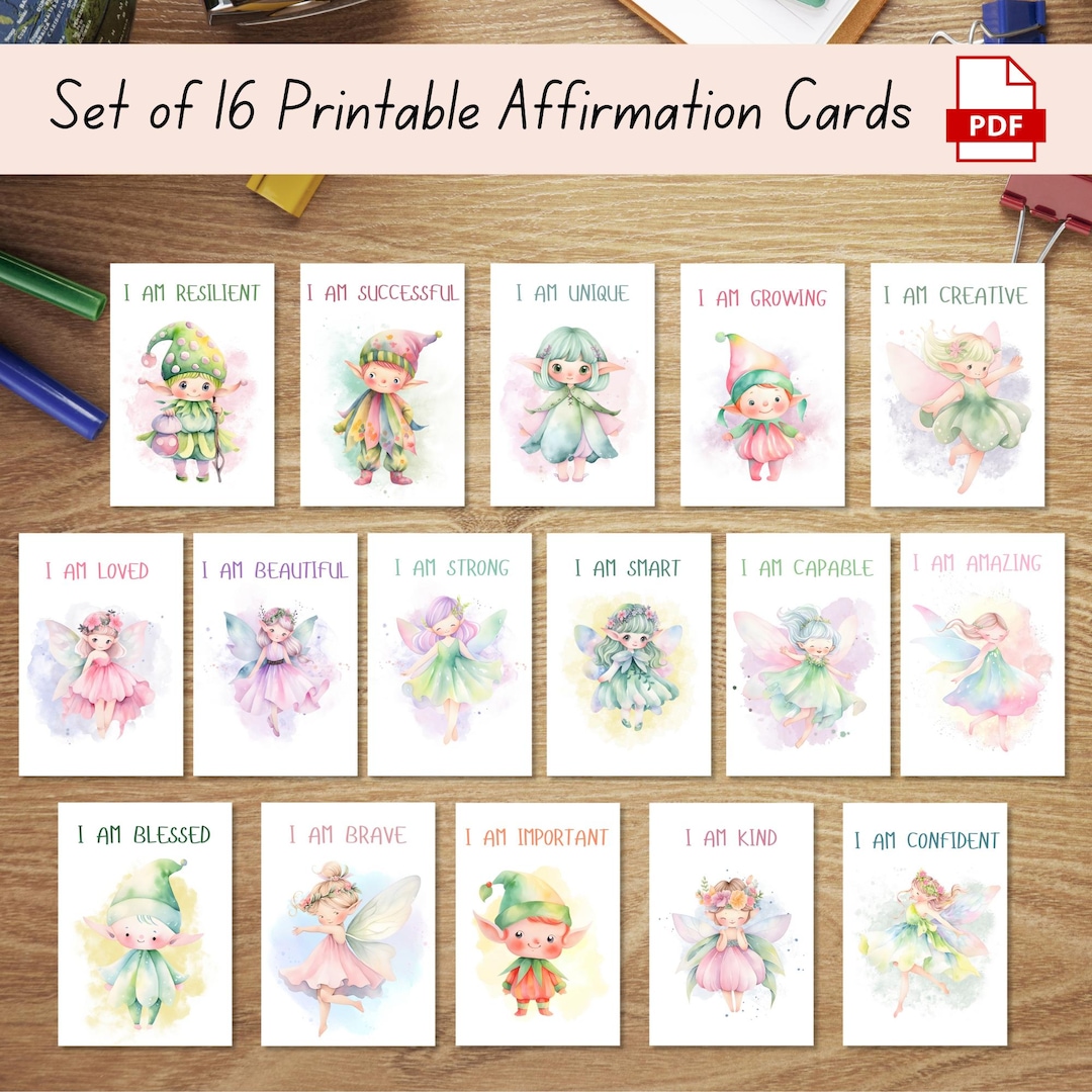 Set of 16 Positive Affirmation Cards for Kids, I Am Kind Smart Loved ...