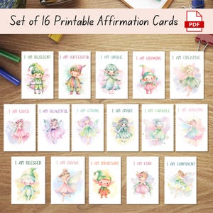 Lot de 16 cartes d'affirmations positives pour les enfants, I am Kind Smart Loved Brave Affirmations, PDF à téléchargement numérique instantané, notes de boîte à lunch pour enfants