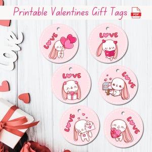 Etichette regalo stampabili per San Valentino, PDF scaricabile immediatamente, etichette per bomboniere per bambini, etichette regalo circolari, graziose etichette a forma di coniglietto, biglietti di auguri regalo vuoti