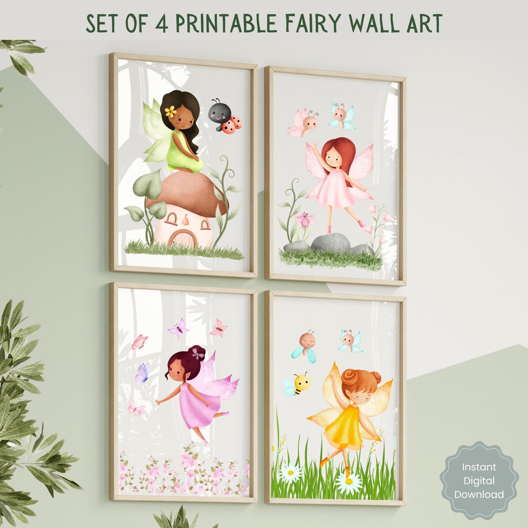 Set of 4 Printable Enchanted Fairy Garden Nursery Wall Art, Baby Girl ...