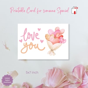Biglietto di auguri per anniversario stampabile, biglietto di auguri di compleanno, download immediato in PDF, 5 x 7 pollici, ti amo con un mazzo di cuori, biglietto per il partner più caro e i migliori amici