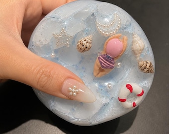 Ocean Wax Squishy Ball ASMR Crunch Toy, Beach Theme Sensory Fidget Toy, Handmade Wax Crack Squishy, Coastal Stress Relief Gift, Handmade
