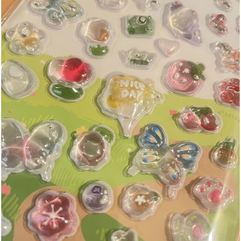 3D Crystal Puffy Sticker Sheet | Kawaii Sugarland Series | Jelly Bear Strawberry Pink Cat | Korean Deco Polco Toploader | DIY Phone Case image 11
