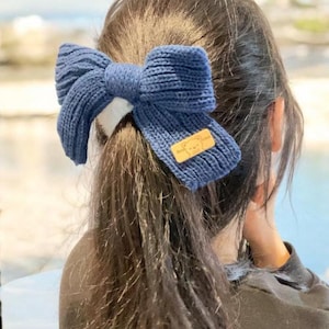 Knit Ribbon Hair Scrunchie – Fluffy Soft Elastic Hair Tie, Cozy Bow Hair Accessory, Kawaii Gift Idea for Girls & Teens