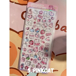 3D Crystal Puffy Sticker Sheet | Kawaii Sugarland Series | Jelly Bear Strawberry Pink Cat | Korean Deco Polco Toploader | DIY Phone Case image 9