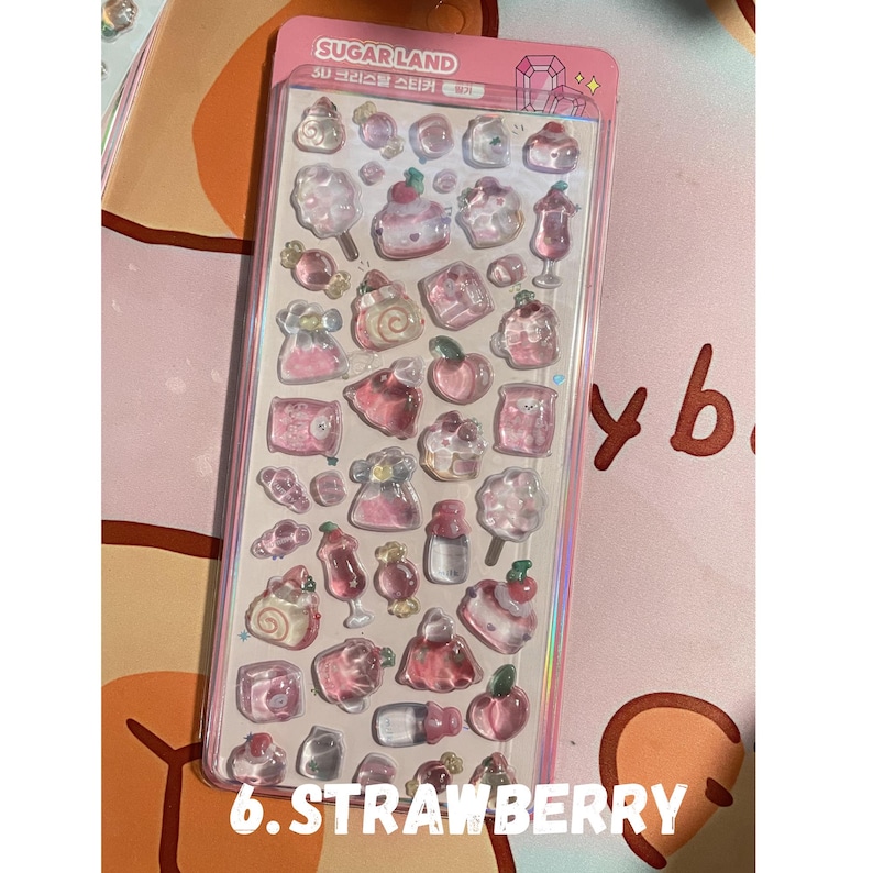 3D Crystal Puffy Sticker Sheet | Kawaii Sugarland Series | Jelly Bear Strawberry Pink Cat | Korean Deco Polco Toploader | DIY Phone Case image 10