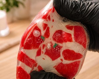Strawberry Wax ASMR Squishy Ball, Crunchy Crack Sensory Toy, Red Wax Ball, Satisfying Stress Ball, Handmade Fidget Toy