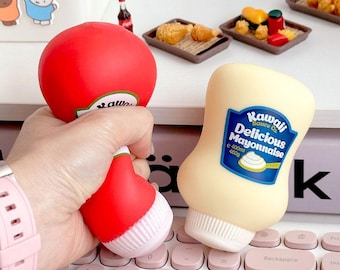 Ketchup & Mayo Squishy Stress Toy – Soft Squishy Bottle – Funny Kawaii Stress Relief Toy