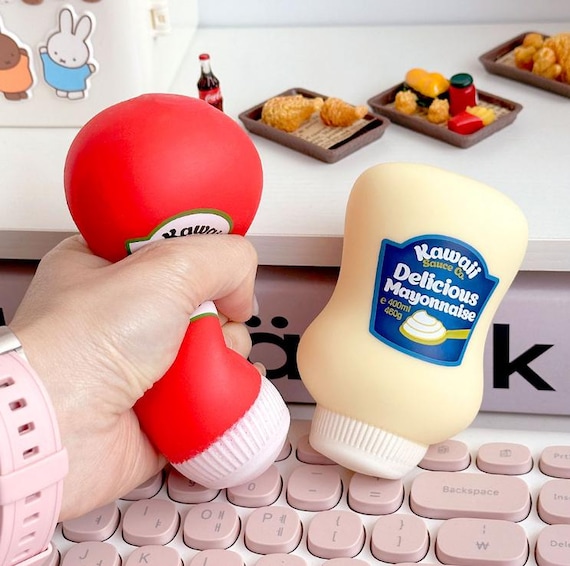 Ketchup & Mayo Squishy Stress Toy – Soft Squishy Bottle – Funny Kawaii Stress Relief Toy