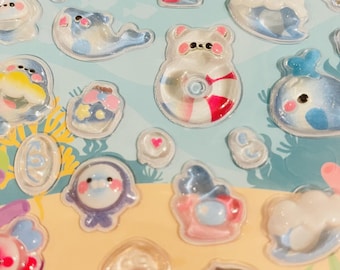 Lámina de pegatinas 3D de cristal esponjoso / Serie Kawaii Sugarland / Oso de gelatina, gato rosa fresa / Decoración coreana Polco Toploader / Funda de teléfono DIY