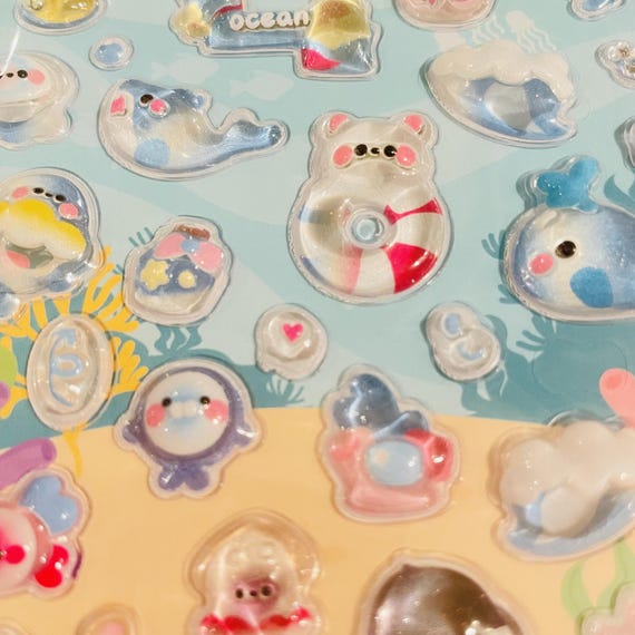 3D Crystal Puffy Sticker Sheet | Kawaii Sugarland Series | Jelly Bear Strawberry Pink Cat | Korean Deco Polco Toploader | DIY Phone Case