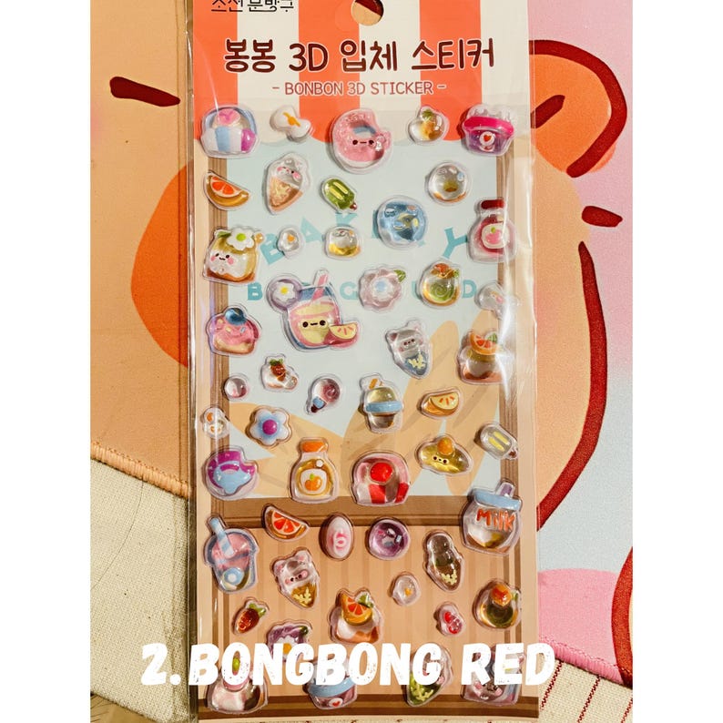 3D Crystal Puffy Sticker Sheet | Kawaii Sugarland Series | Jelly Bear Strawberry Pink Cat | Korean Deco Polco Toploader | DIY Phone Case image 6
