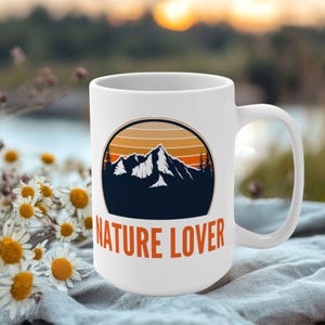 custom nature inspired camping coffee mug for her him, birthday gift coffee cup for nature lover, best camping mug gift for hiker lover