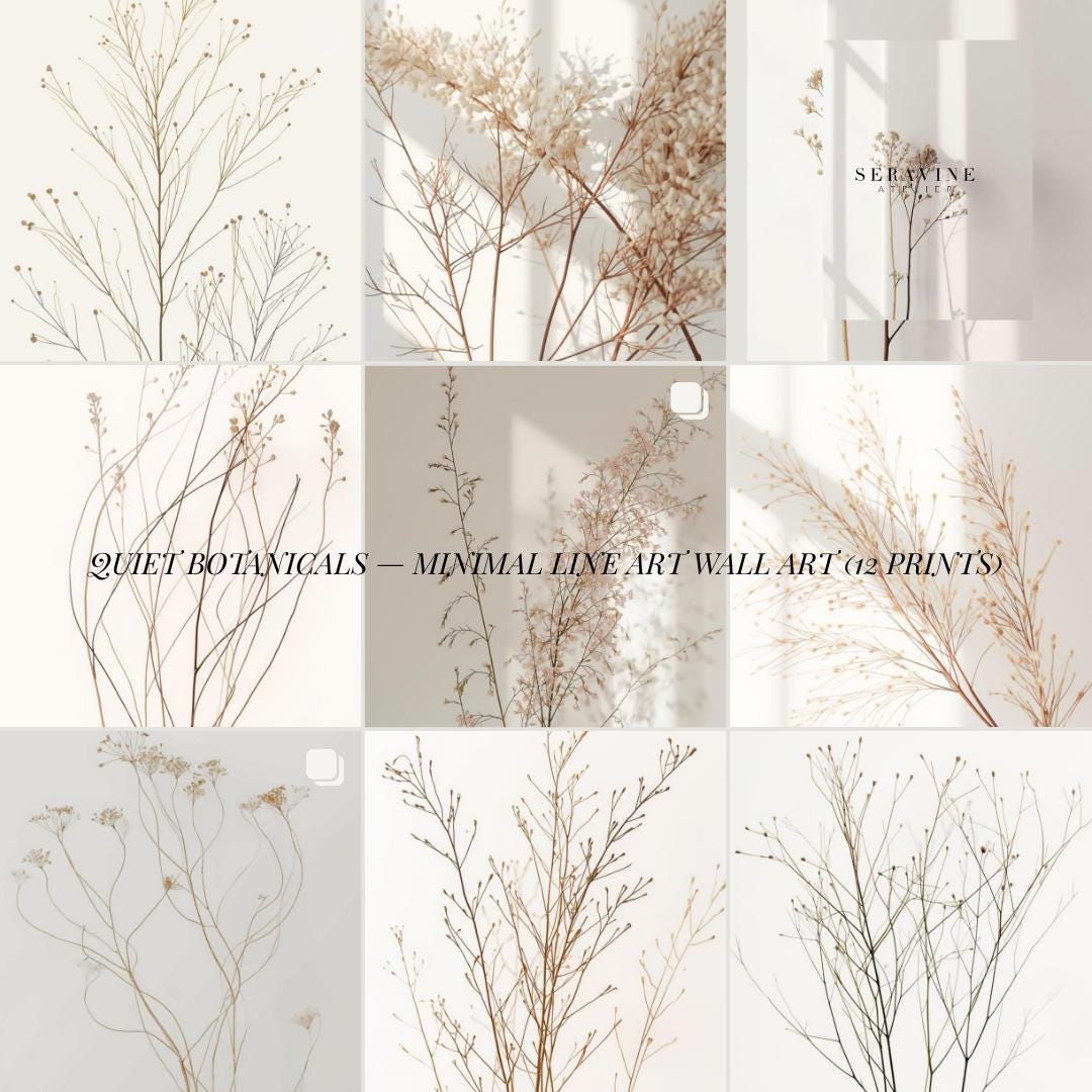 Minimalist Botanical Wall Art Set - Neutral Line Art Prints for Modern ...