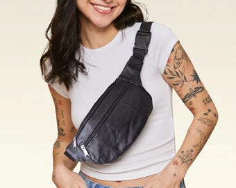 Handgefertigte Leder-Bauchtasche, Schultertasche für Herren und Unisex, Vintage-Stil, Naturleder, Reise- und Alltagstasche, verstellbar, Geschenk
