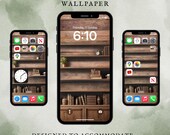 Rustic Wood Bookshelf iPhone Wallpaper Aesthetic (Digital Download)