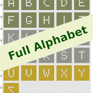 Alfabeto completo - Patrón de punto de cruz de Wordle, tabla contada xstitch, tutorial, diseño, crea el tuyo propio, letras
