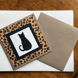 Tarjeta hecha a mano, impresión de gato, tarjeta para amantes de los animales, tarjeta de arte enmarcable, tarjeta elaborada con estampado de leopardo, regalo para amantes de los animales, tarjeta para ocasiones especiales