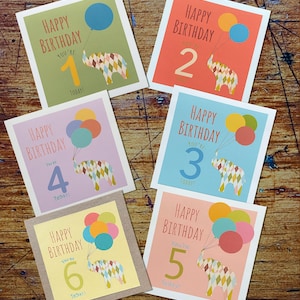 Cartes d'anniversaire d'enfants, cartes d'enfants colorées, cartes d'anniversaire de 1 à 6 ans, cartes d'anniversaire pour enfants, cartes d'âge d'anniversaire, cartes d'anniversaire