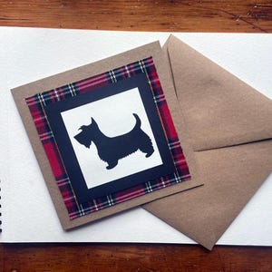 Ierse handgemaakte kaart, Scottie Dog-print, hondenliefhebberkaart, cadeau voor dierenliefhebbers, wenskaart, verjaardagskaart, handgemaakte kaarten voor mannen