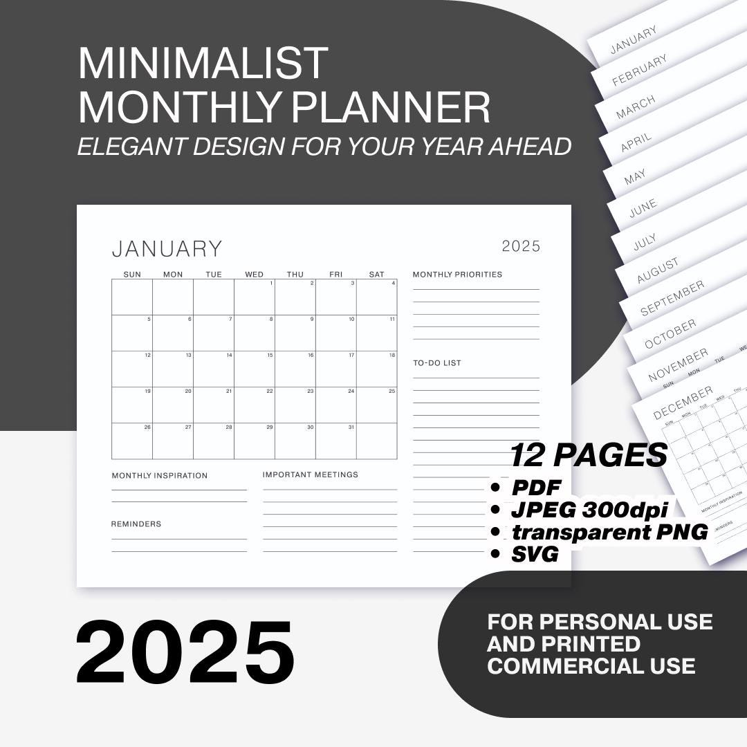 2025 Monthly Planner Calendar | Printable Digital Instant Download