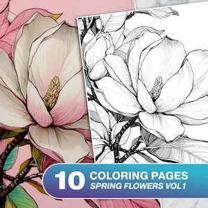 Páginas para colorir florais: desenhos de flores da primavera (download digital em PDF)