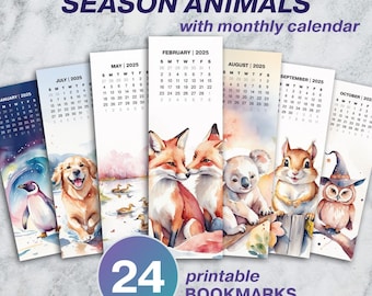 Aquarell Tier 2025 Kalender Lesezeichen Set (Digitaler Download)
