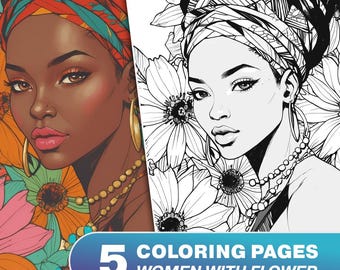5 Woman Portrait Coloring Book Pages | Floral Designs | Printable PDF Digital Download | Instant download