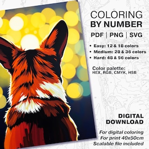 Corgi Dog Coloring by Numbers: Pet Portrait (Digital Download)