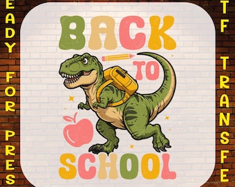 Distressed Dinosaur DTF Transfer: Groovy T-Rex Back to School Iron-On