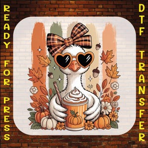 Striped Hello Fall Goose Dtf Transfer, Preppy Animal Autumn Cozy Season Ready to Press