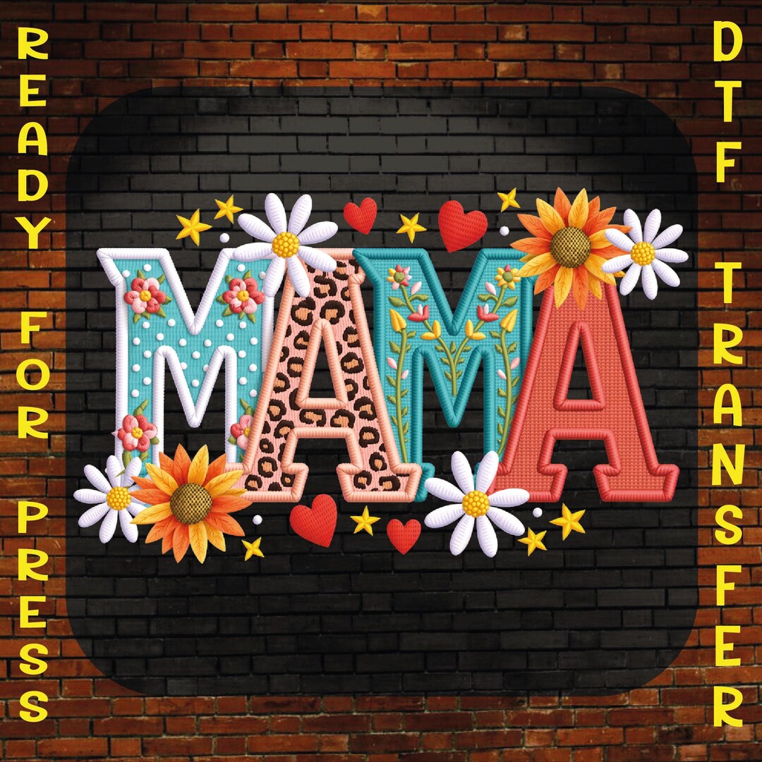 Boho Floral Mama DTF Transfer, Faux Embroidery Mothers Day Ready to ...
