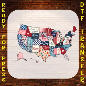 USA Karte Patchwork T-Shirt zum Aufbügeln, 4. Juli Geschenk, DTF Transfer, American Pride Shirt, Unabhängigkeitstag, Landkarte der USA