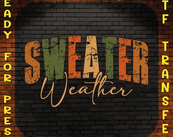 Distressed Sweater Weather DTF Transfer: Retro Autumn Ready to Press