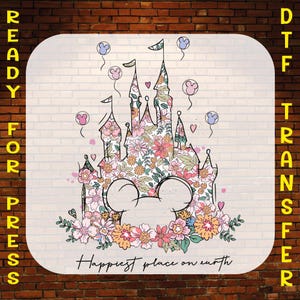 Transferencia DTF de Castillo Floral de Disney, Inspirado en Mickey Mouse