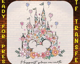 Floral Disney Castle DTF Transfer, Mickey Mouse Inspired