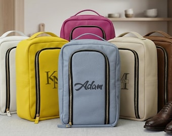 Engraved Leather Shoe Bag, Personalized Travel Shoe Organizer, Custom Luggage Storage