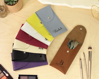 Custom Leather Makeup Brush Case, Personalized Brush Organizer, Travel Pouch, Bridal Shower Gift
