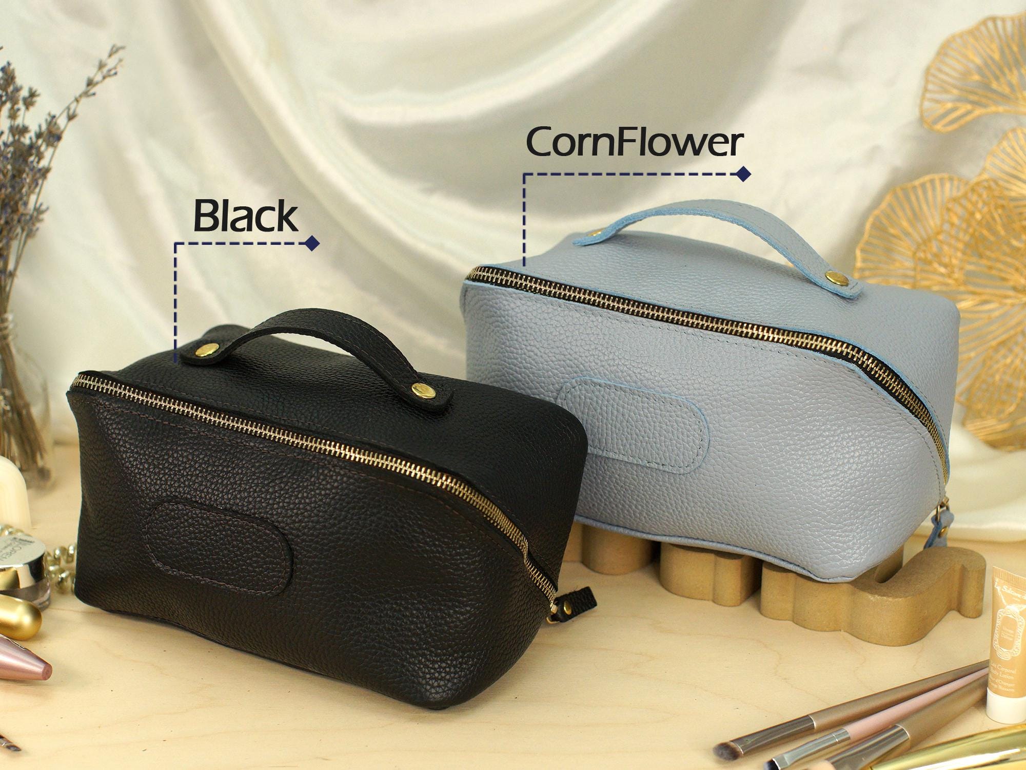 Personalized Makeup Bag with Engraved Name, Customized Wedding Bridesmaid Pouch, Leather Cosmetic Bag for Women, Travel Storage Organizer