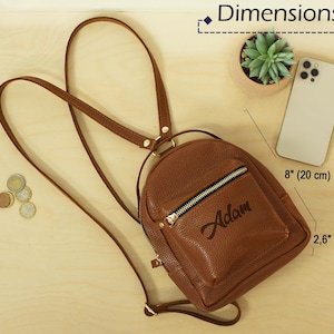 Mini Leather Backpack Purse for Women, Personalized Small Backpack, Custom Engraved Bag, Travel Daypack, Birthday Gift for Her image 5